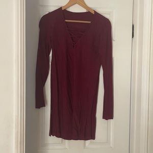 Maroon/wine red long sleeve dress